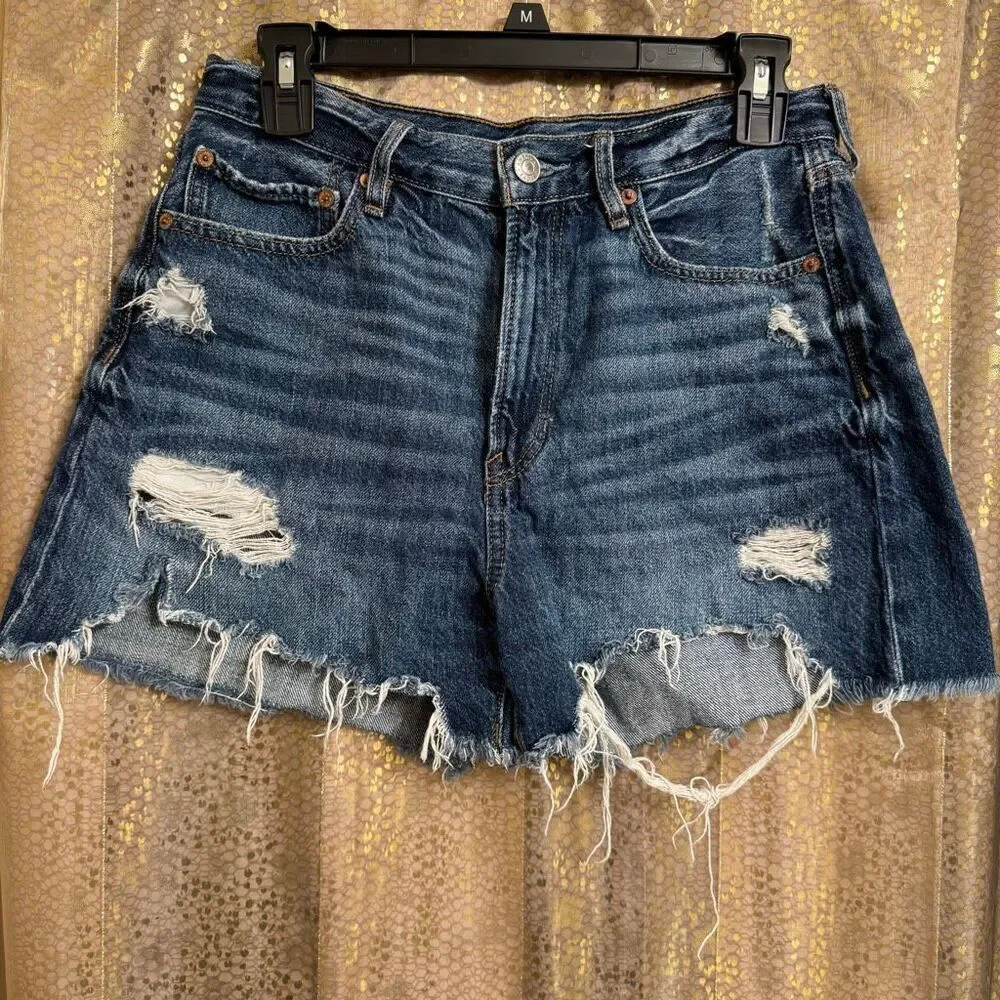 American Eagle Blue 90's Boyfriend Shorts Distressed Cut Offs Size 8